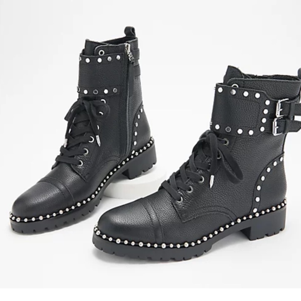 Sam Edelman Leather Studded Lace-Up Boots Jennifer